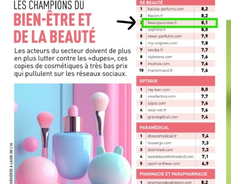 Le site beautysuccess.fr se classe 3e dans la catégorie “généralistes produits de beauté” du Palmarès Capital 2026